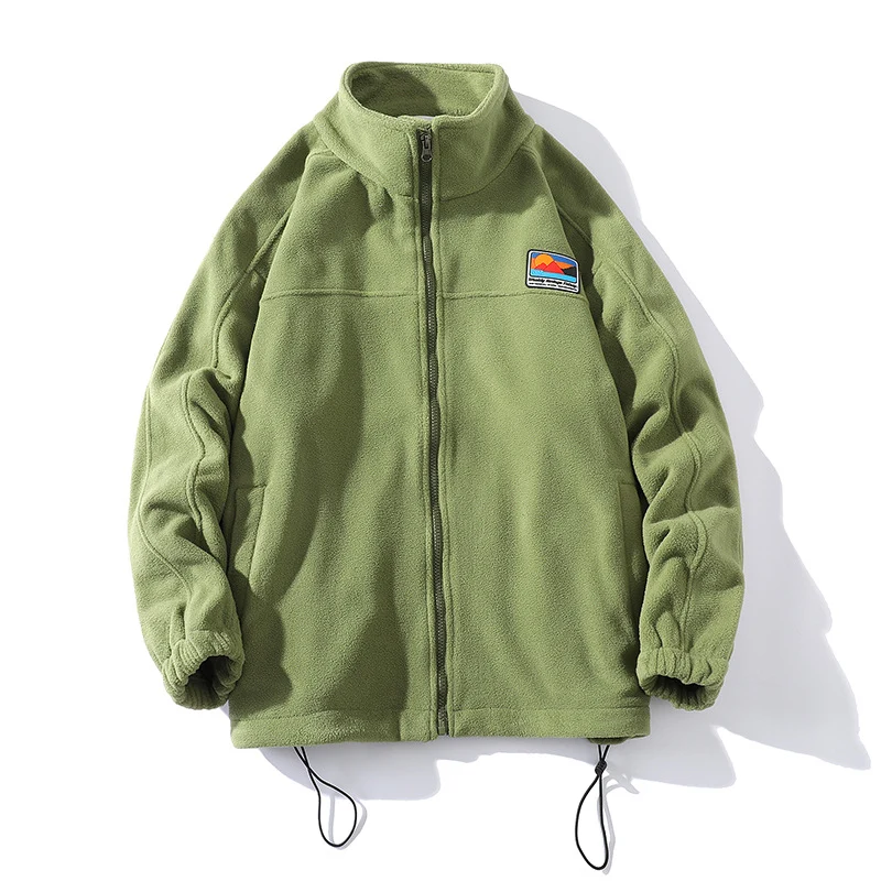 Herren Fleecejacke mit Stehkragen, durchgehendem Reißverschluss, elastischem Tunnelzug und Badge Patch Drune