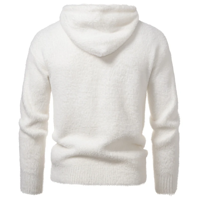 Herren Flauschiger Kapuzenpullover aus Teddy-Fleece mit Statement-Frontprint und Kängurutasche Drune