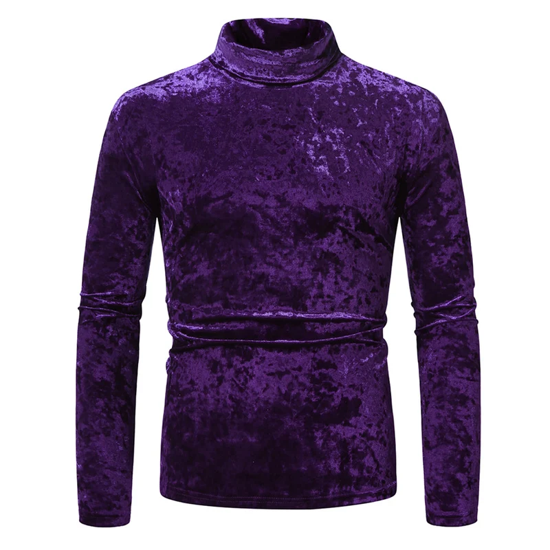 Herren Figurbetontes Samt-Longsleeve mit Stehkragen und leichtem Stretch Drune