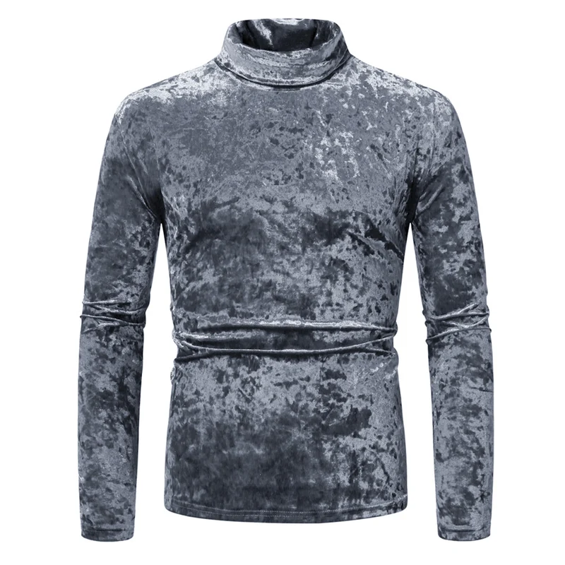 Herren Figurbetontes Samt-Longsleeve mit Stehkragen und leichtem Stretch Drune