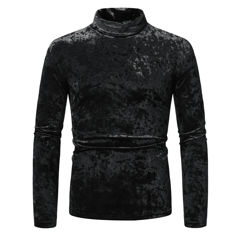 Herren Figurbetontes Samt-Longsleeve mit Stehkragen und leichtem Stretch Drune