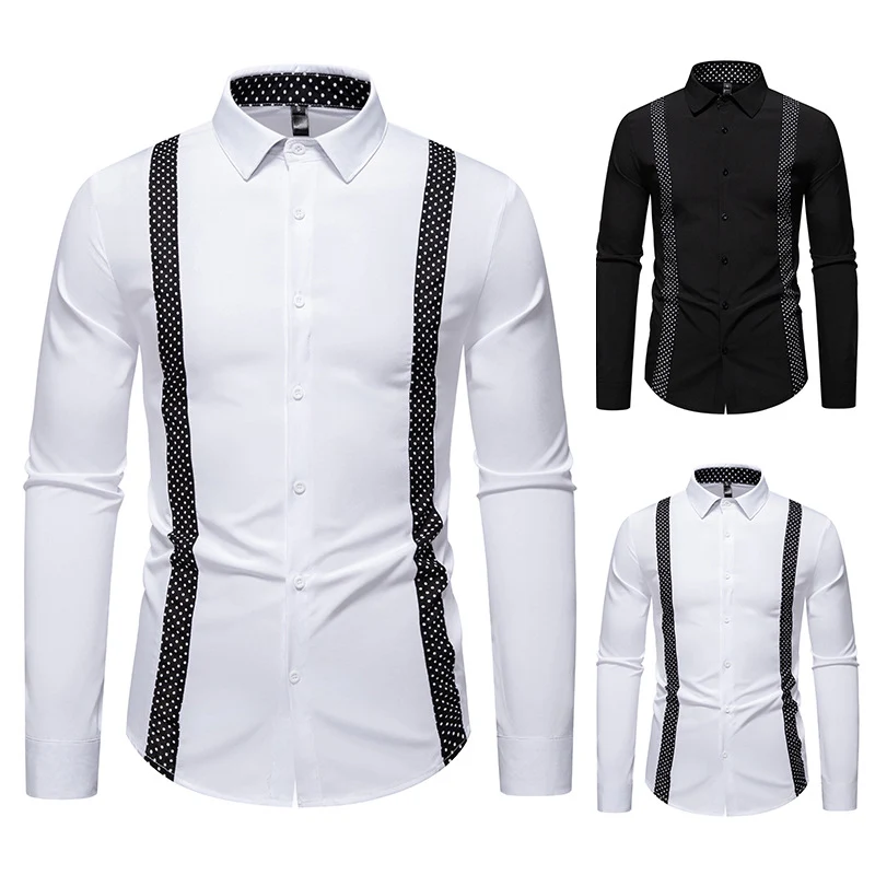 Herren Figurbetontes Hemd mit kontrastierenden Polka‑Dot Seiteneinsätzen und Kentkragen Drune