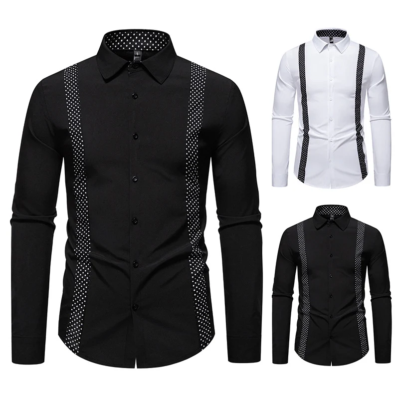 Herren Figurbetontes Hemd mit kontrastierenden Polka‑Dot Seiteneinsätzen und Kentkragen Drune
