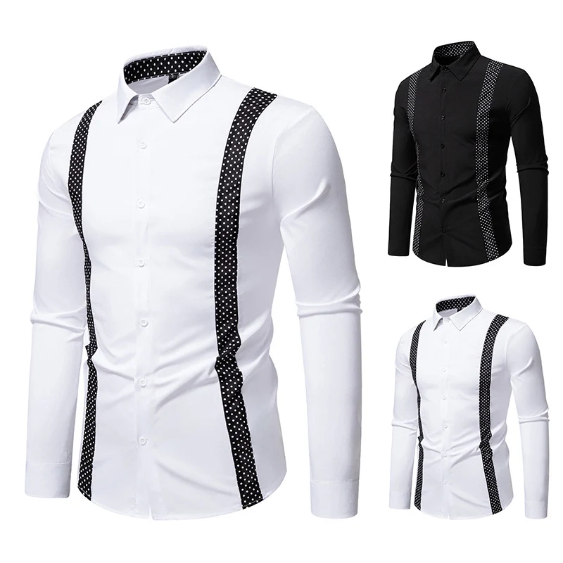 Herren Figurbetontes Hemd mit kontrastierenden Polka‑Dot Seiteneinsätzen und Kentkragen Drune