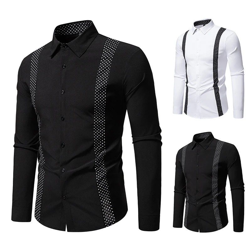 Herren Figurbetontes Hemd mit kontrastierenden Polka‑Dot Seiteneinsätzen und Kentkragen Drune