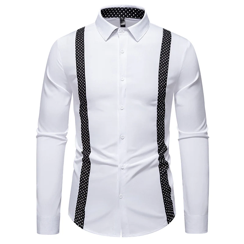 Herren Figurbetontes Hemd mit kontrastierenden Polka‑Dot Seiteneinsätzen und Kentkragen Drune