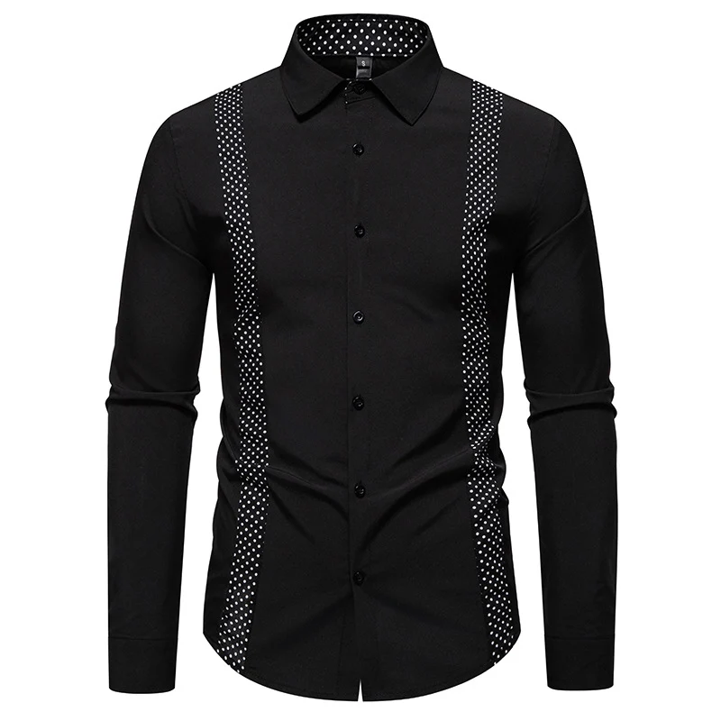 Herren Figurbetontes Hemd mit kontrastierenden Polka‑Dot Seiteneinsätzen und Kentkragen Drune