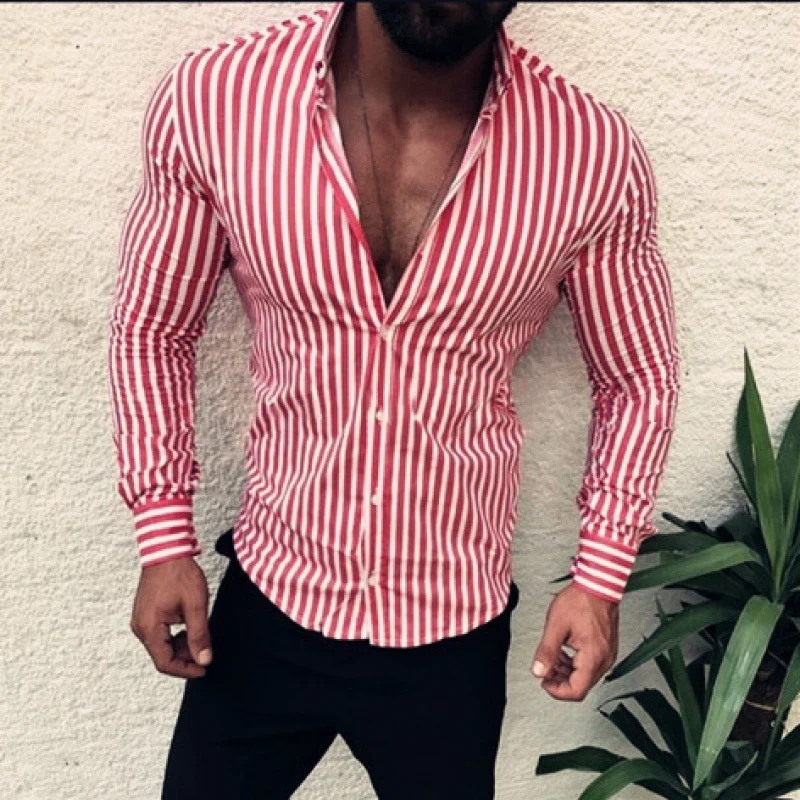 Herren Figurbetontes Button-Down-Hemd mit vertikalen Kontraststreifen und tailliertem Schnitt Drune