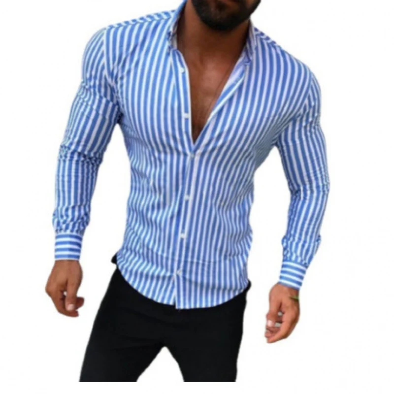 Herren Figurbetontes Button-Down-Hemd mit vertikalen Kontraststreifen und tailliertem Schnitt Drune