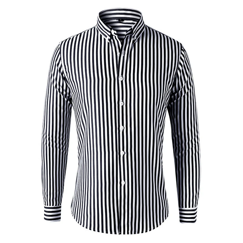 Herren Figurbetontes Button-Down-Hemd mit vertikalen Kontraststreifen und tailliertem Schnitt Drune