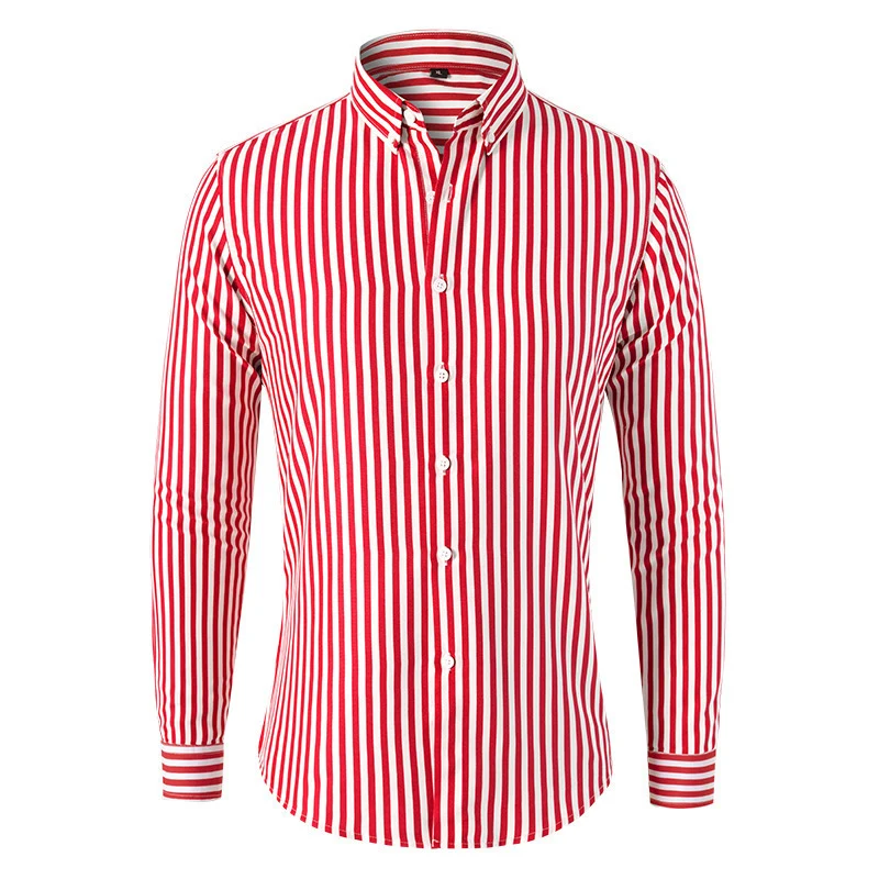 Herren Figurbetontes Button-Down-Hemd mit vertikalen Kontraststreifen und tailliertem Schnitt Drune