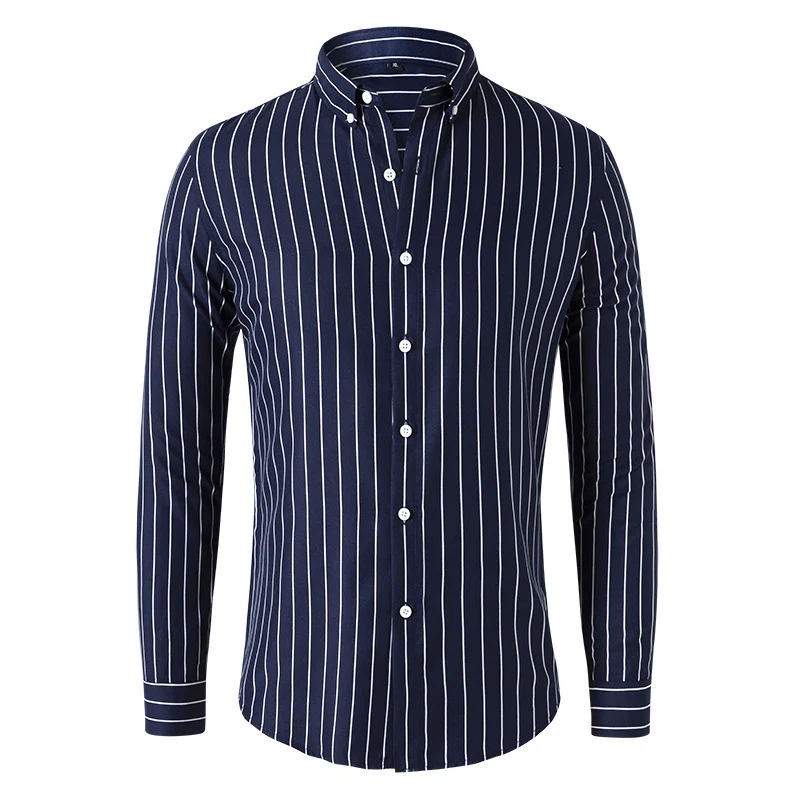 Herren Figurbetontes Button-Down-Hemd mit vertikalen Kontraststreifen und tailliertem Schnitt Drune