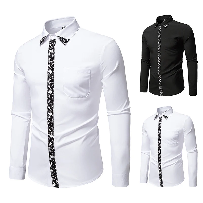 Herren Figurbetontes Business-Hemd mit kontrastreichen Blenden und Brusttasche Drune