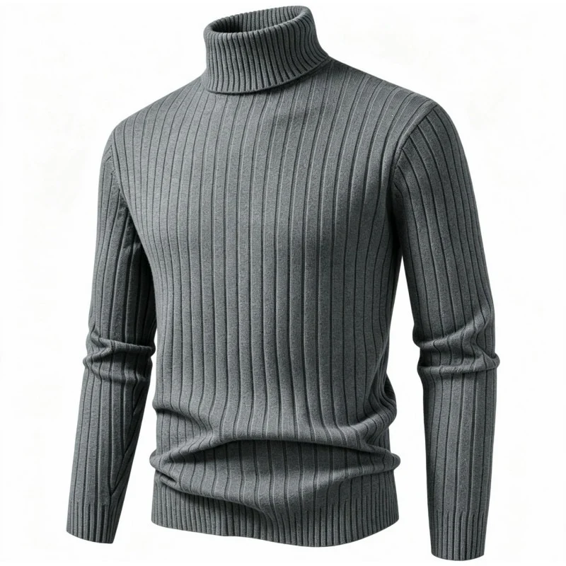 Herren Figurbetonter Rollkragenpullover im Rippenstruktur-Feinstrick Drune