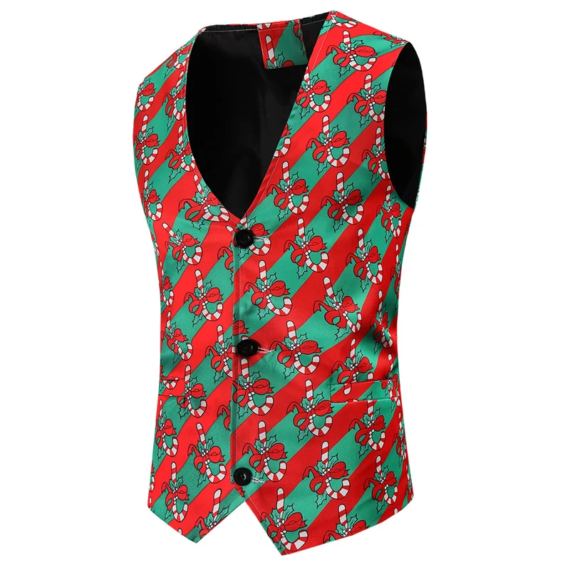 Herren Festliche Satinweste mit Weihnachtsmotiv, taillierter Schnitt und V‑Ausschnitt Drune