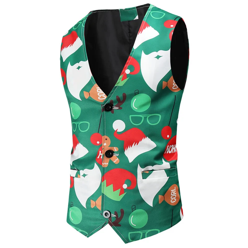 Herren Festliche Satinweste mit Weihnachtsmotiv, taillierter Schnitt und V‑Ausschnitt Drune