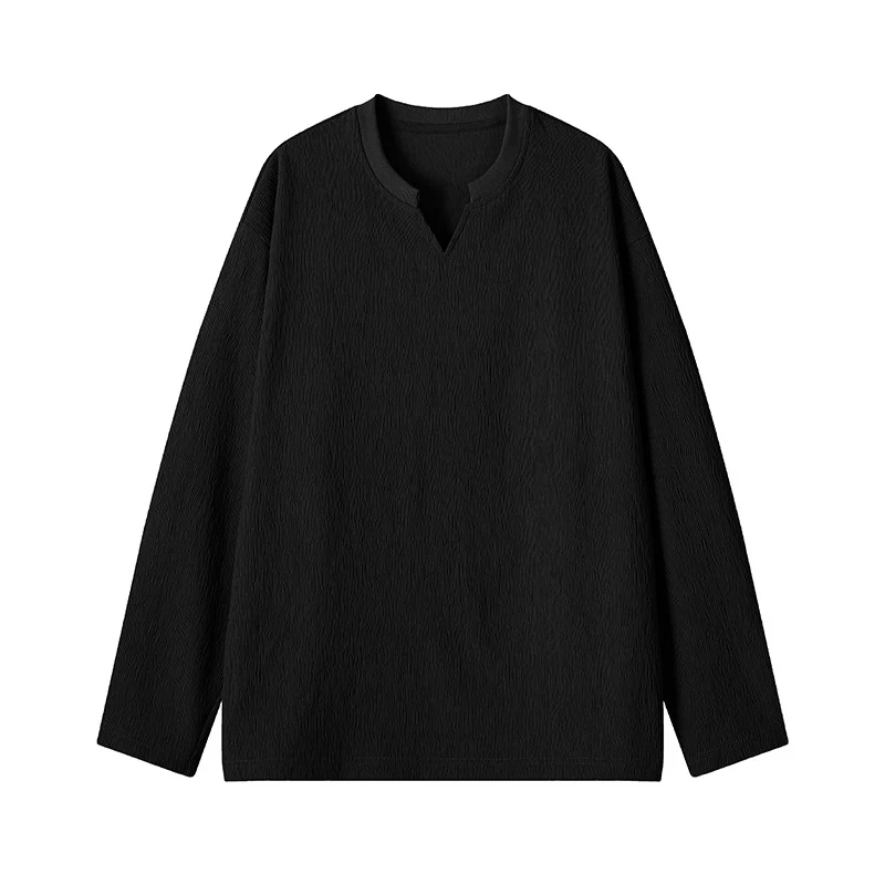 Herren Feinstrukturiertes Langarmshirt mit Stehkragen und V‑Einsatz Drune