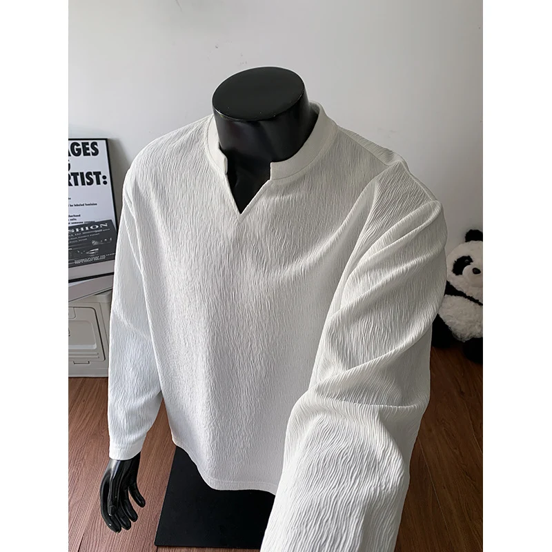 Herren Feinstrukturiertes Langarmshirt mit Stehkragen und V‑Einsatz Drune