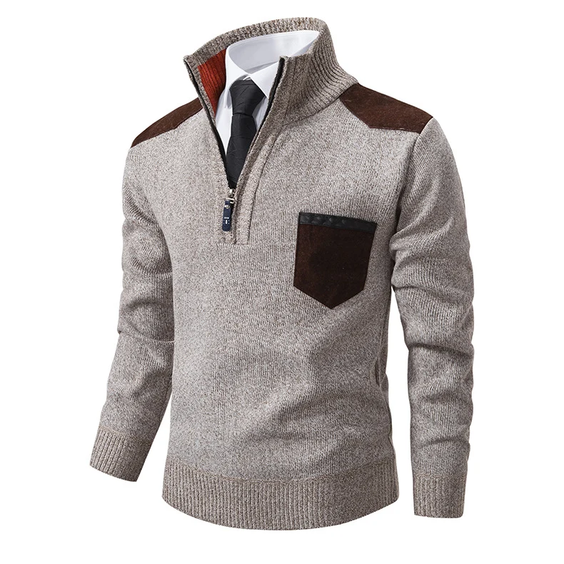 Herren feinstrukturierter Troyer-Pullover mit Halbzipp und Brusttasche Drune