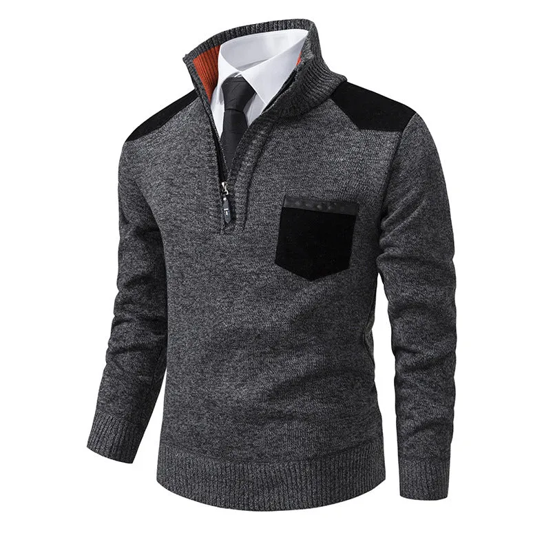 Herren feinstrukturierter Troyer-Pullover mit Halbzipp und Brusttasche Drune