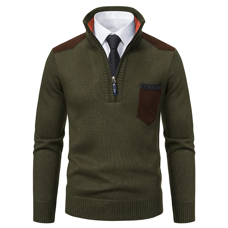 Herren feinstrukturierter Troyer-Pullover mit Halbzipp und Brusttasche Drune