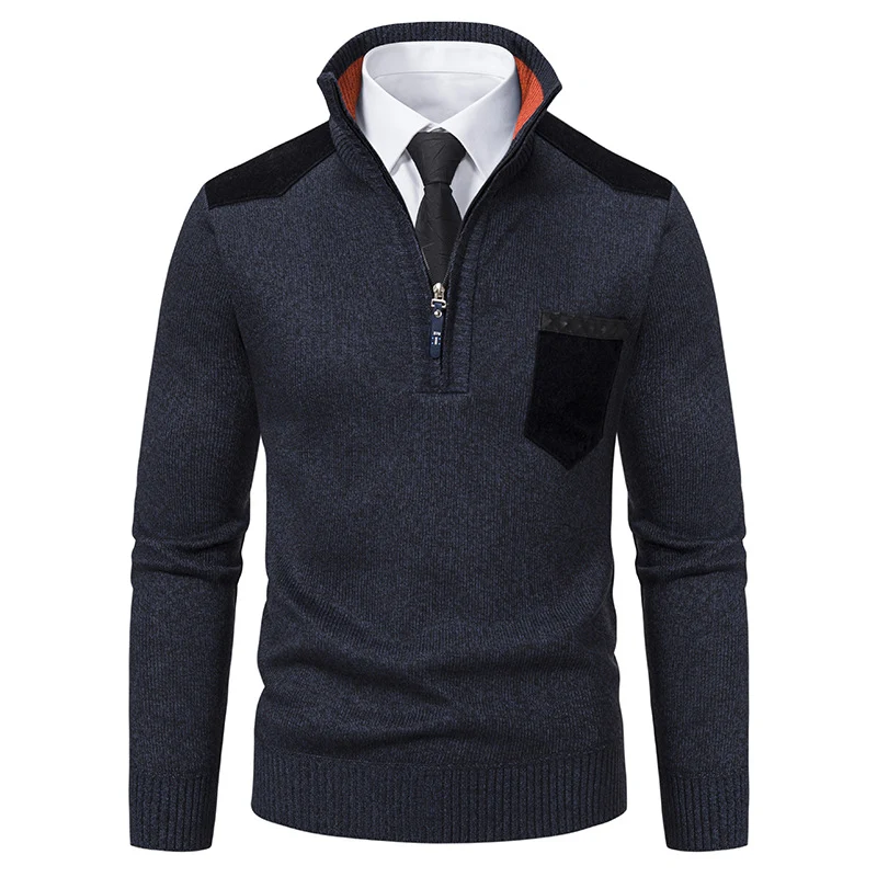 Herren feinstrukturierter Troyer-Pullover mit Halbzipp und Brusttasche Drune