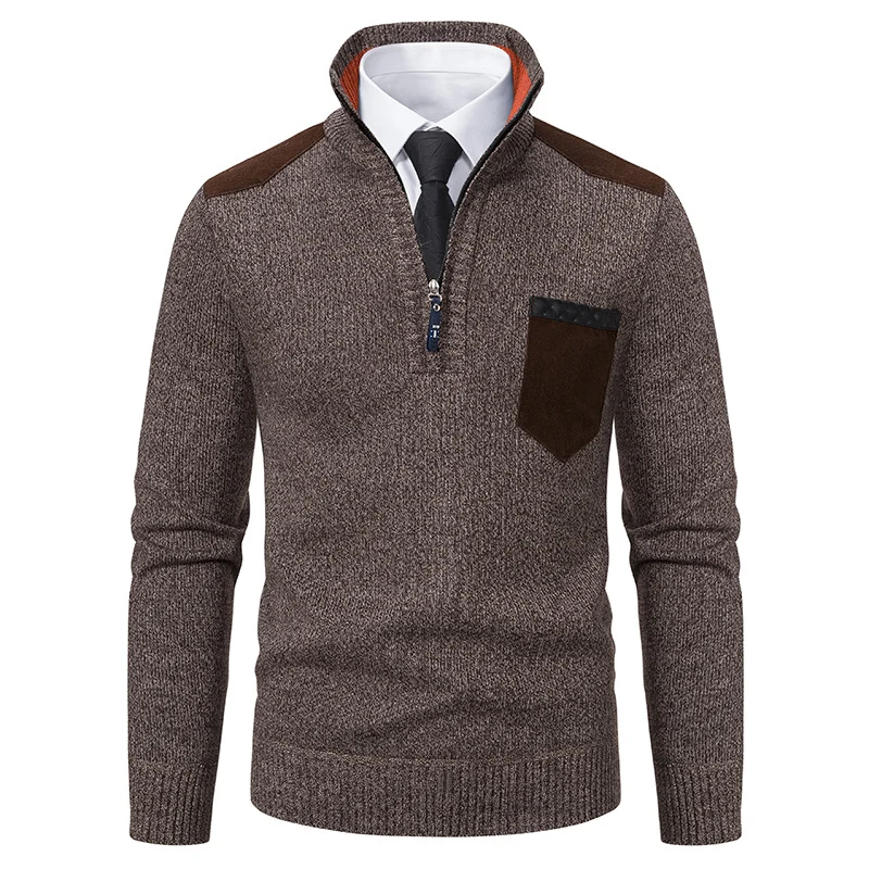 Herren feinstrukturierter Troyer-Pullover mit Halbzipp und Brusttasche Drune