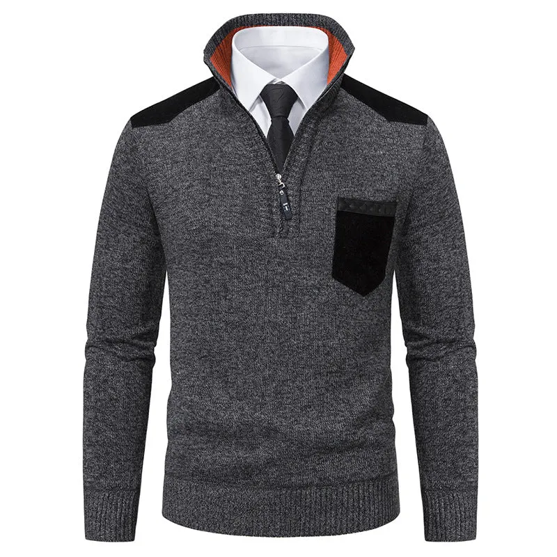 Herren feinstrukturierter Troyer-Pullover mit Halbzipp und Brusttasche Drune