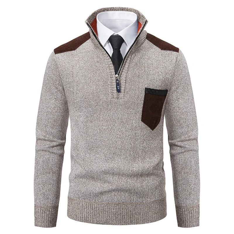 Herren feinstrukturierter Troyer-Pullover mit Halbzipp und Brusttasche Drune