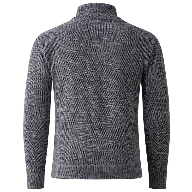 Herren Feinstruktur-Strickpullover mit Stehkragen und zweifacher Knopfleiste Drune