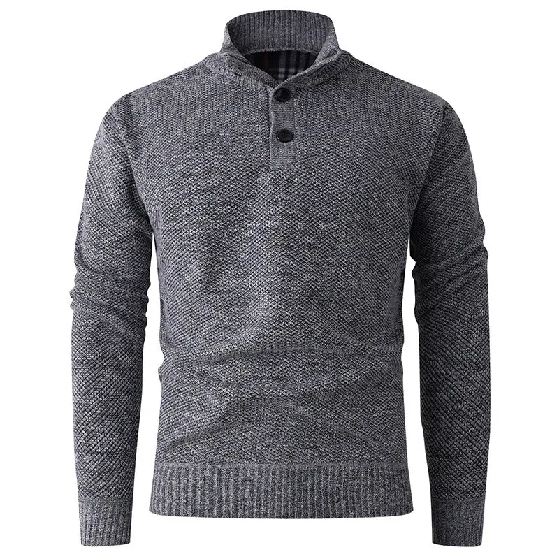 Herren Feinstruktur-Strickpullover mit Stehkragen und zweifacher Knopfleiste Drune
