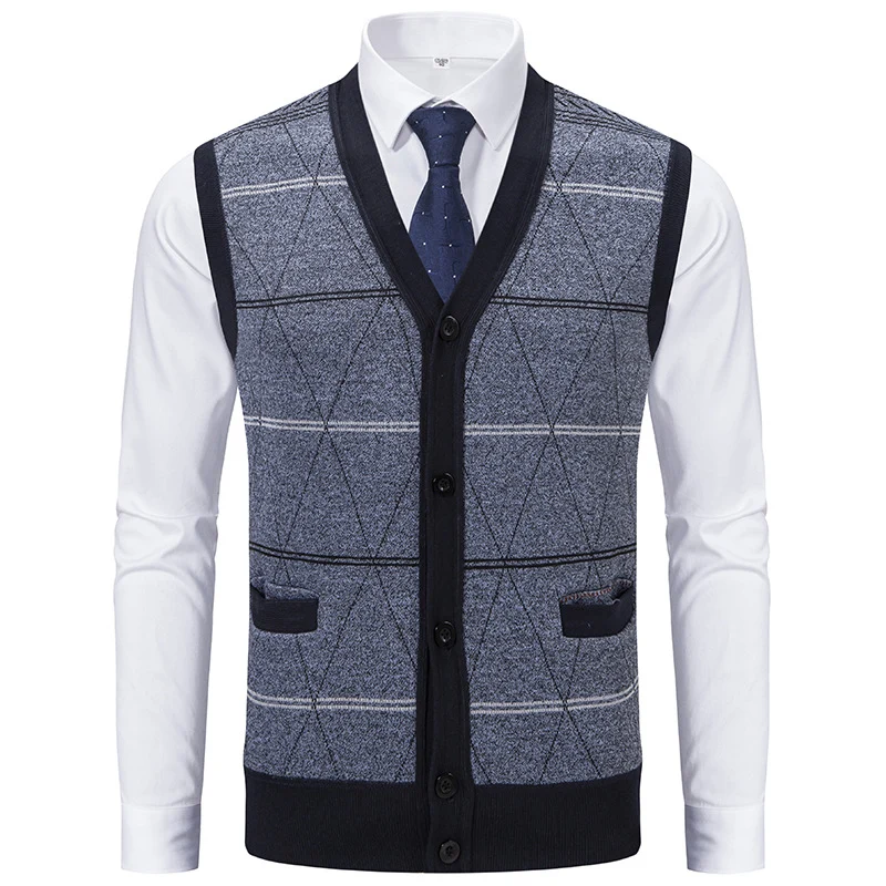 Herren Feinstrickweste mit V-Ausschnitt, Rautenmuster und aufgesetzten Taschen Drune