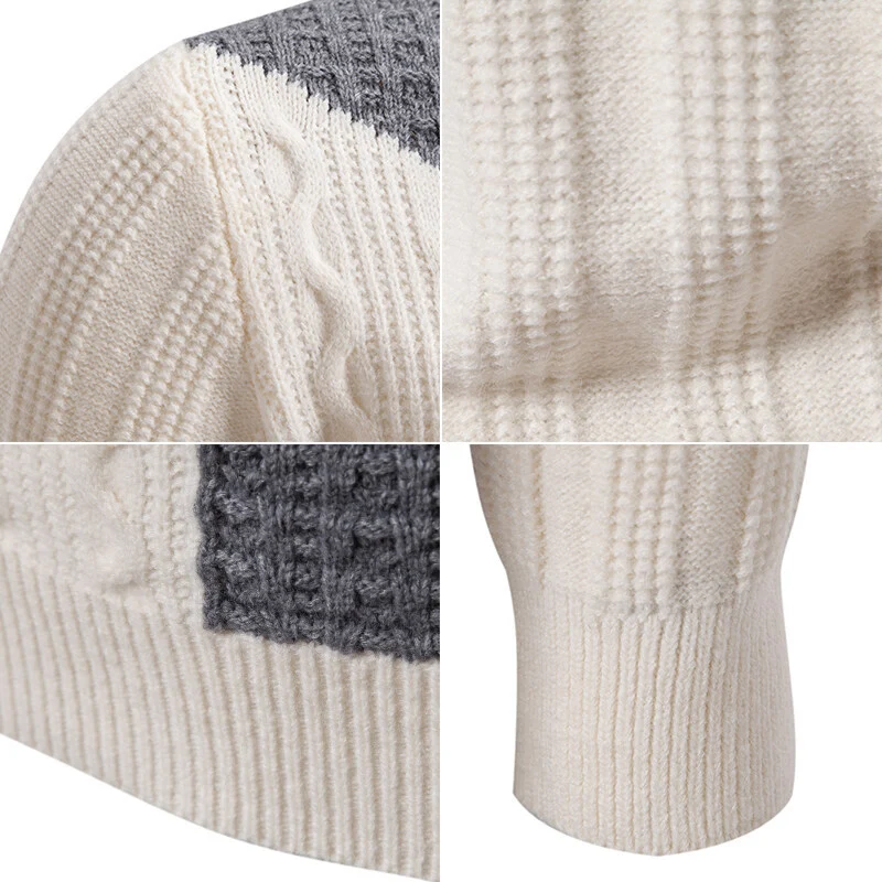 Herren Feinstrickpullover mit Zopfmuster, diagonalem Blockdesign und Stehkragen Drune
