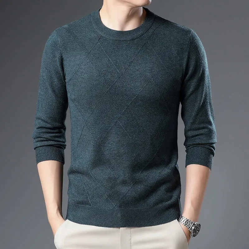 Herren Feinstrickpullover mit Rundhals, Rautenmuster und körpernaher Silhouette Drune