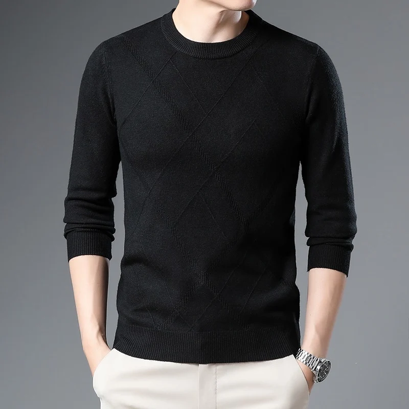 Herren Feinstrickpullover mit Rundhals, Rautenmuster und körpernaher Silhouette Drune