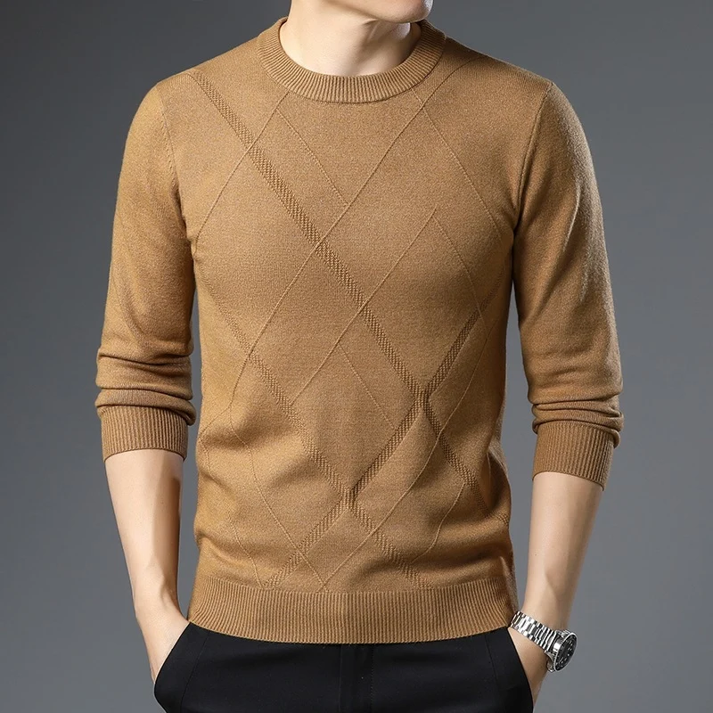 Herren Feinstrickpullover mit Rundhals, Rautenmuster und körpernaher Silhouette Drune