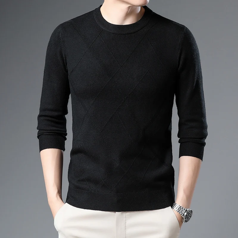 Herren Feinstrickpullover mit Rundhals, Rautenmuster und körpernaher Silhouette Drune