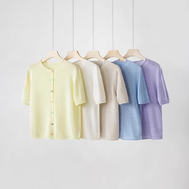 Damen Kurzarm-Feinstrick-Cardigan mit Rundhalsausschnitt & feiner Knopfleiste Drune