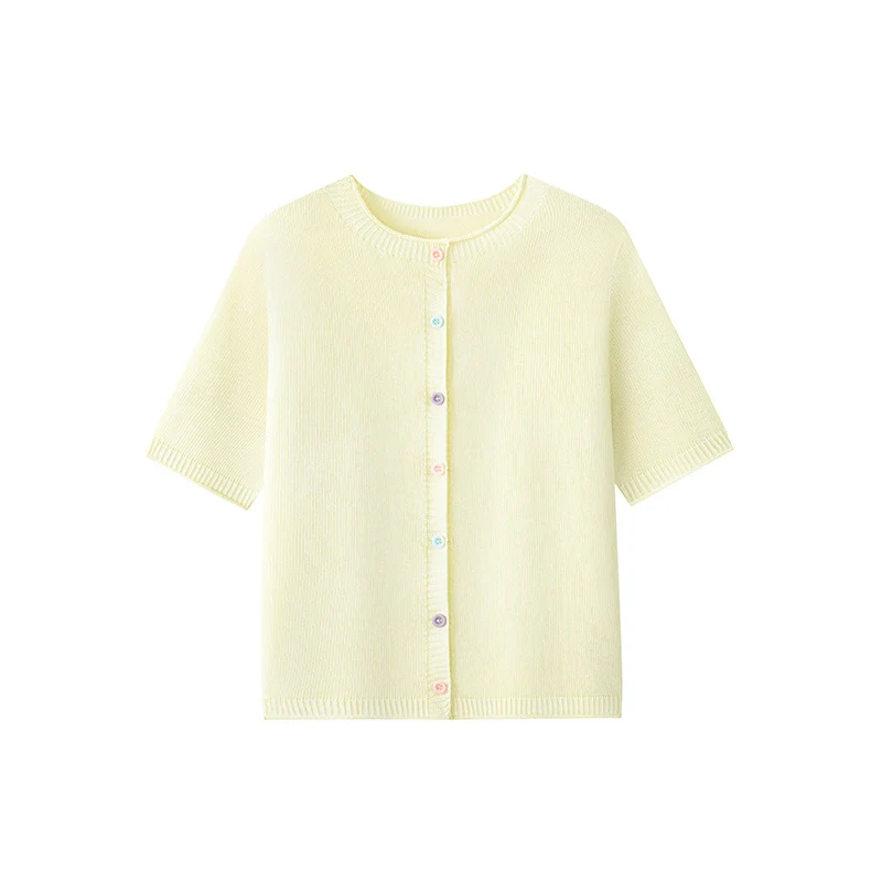 Damen Kurzarm-Feinstrick-Cardigan mit Rundhalsausschnitt & feiner Knopfleiste Drune