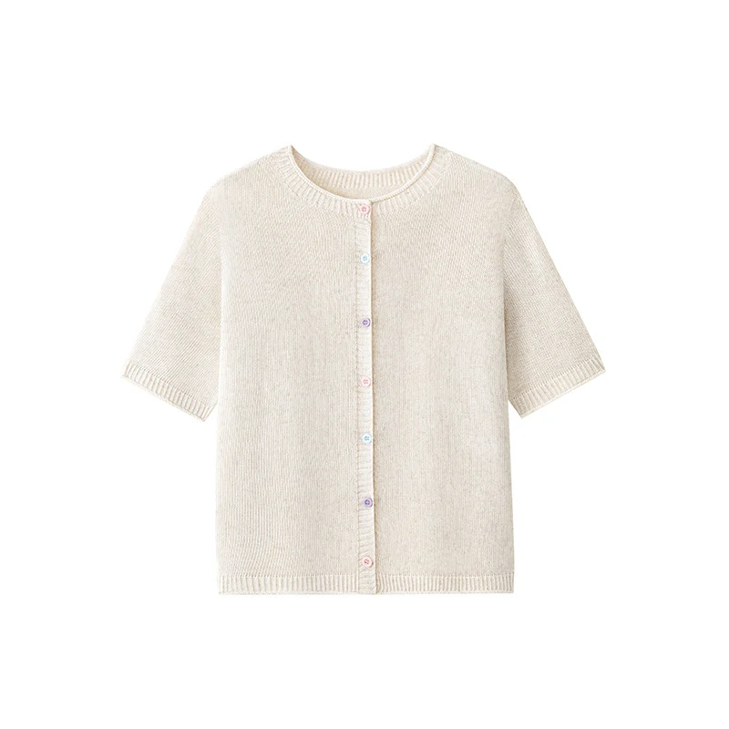 Damen Kurzarm-Feinstrick-Cardigan mit Rundhalsausschnitt & feiner Knopfleiste Drune
