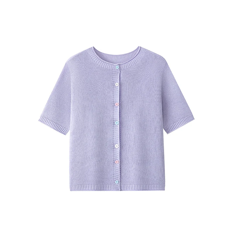 Damen Kurzarm-Feinstrick-Cardigan mit Rundhalsausschnitt & feiner Knopfleiste Drune