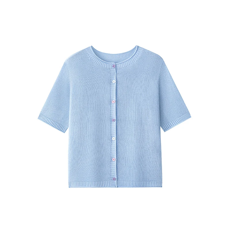 Damen Kurzarm-Feinstrick-Cardigan mit Rundhalsausschnitt & feiner Knopfleiste Drune