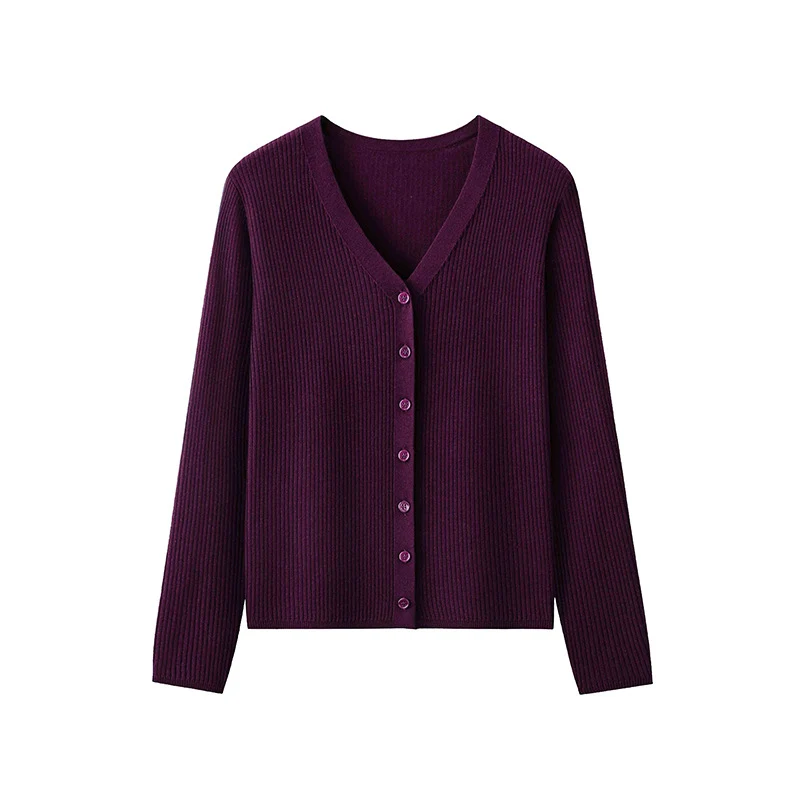 Damen Klassischer Feiner Rippen-Cardigan mit tiefem V-Ausschnitt und schmaler Silhouette Drune