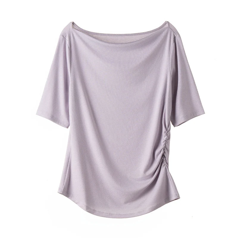 Damen Jerseytop mit U-Boot-Ausschnitt und seitlicher Raffung Drune