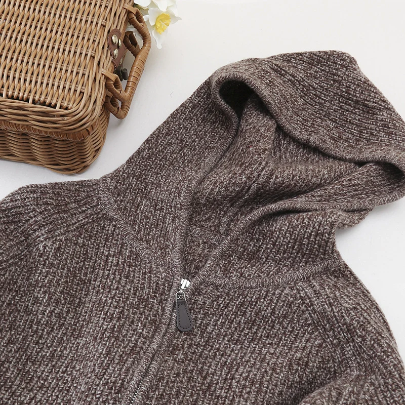 Damen Grobgestrickte Kapuzenjacke mit durchgehendem Reißverschluss und Raglanärmeln Drune