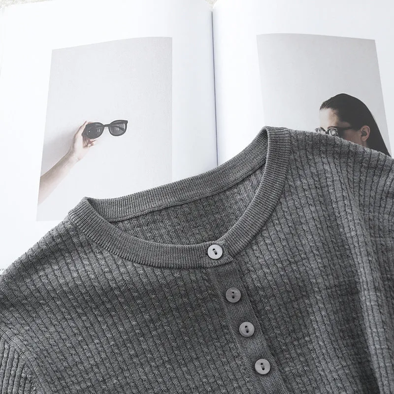 Damen Gerippter Henley-Feinstrickpullover mit schmaler Silhouette Drune