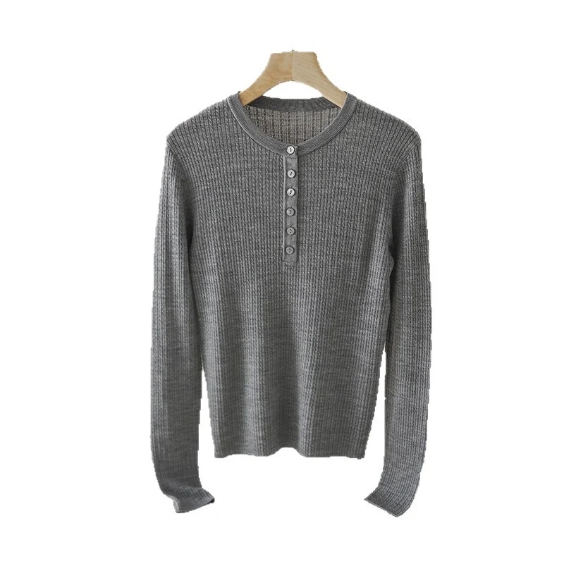 Damen Gerippter Henley-Feinstrickpullover mit schmaler Silhouette Drune