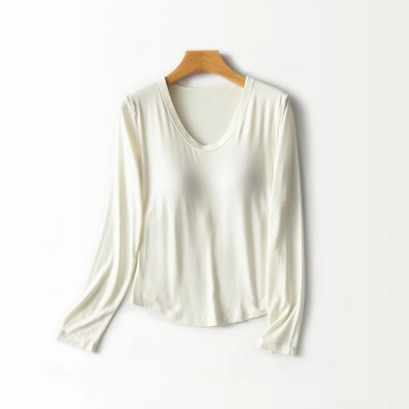 Damen Figurschmeichelndes Langarmshirt mit tiefem V-Ausschnitt Drune