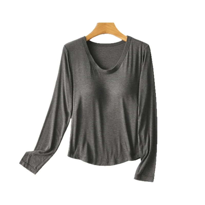 Damen Figurschmeichelndes Langarmshirt mit tiefem V-Ausschnitt Drune