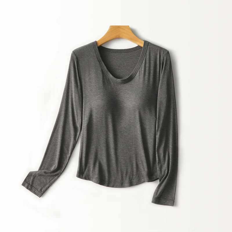 Damen Figurschmeichelndes Langarmshirt mit tiefem V-Ausschnitt Drune